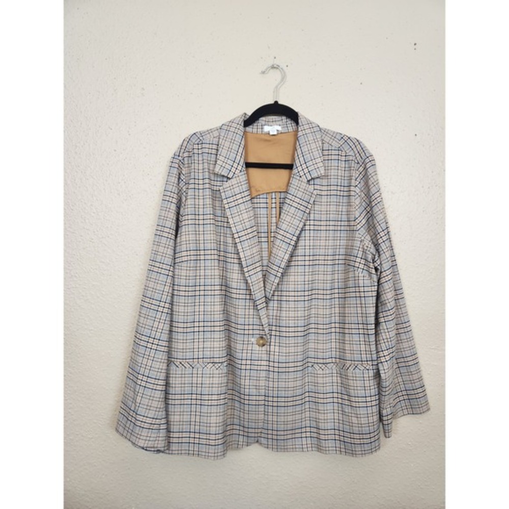 J. Jill Plaid Blazer‎ Career Casual One Button Lined Jacket XL